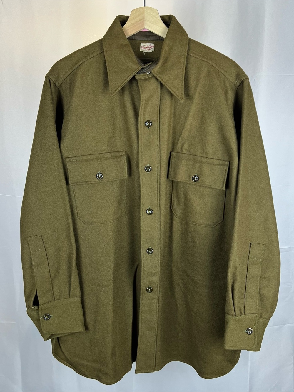The Trafalgar 20s 30s True Vintage Wool Shirt Button Size 46 Mens Brown RARE